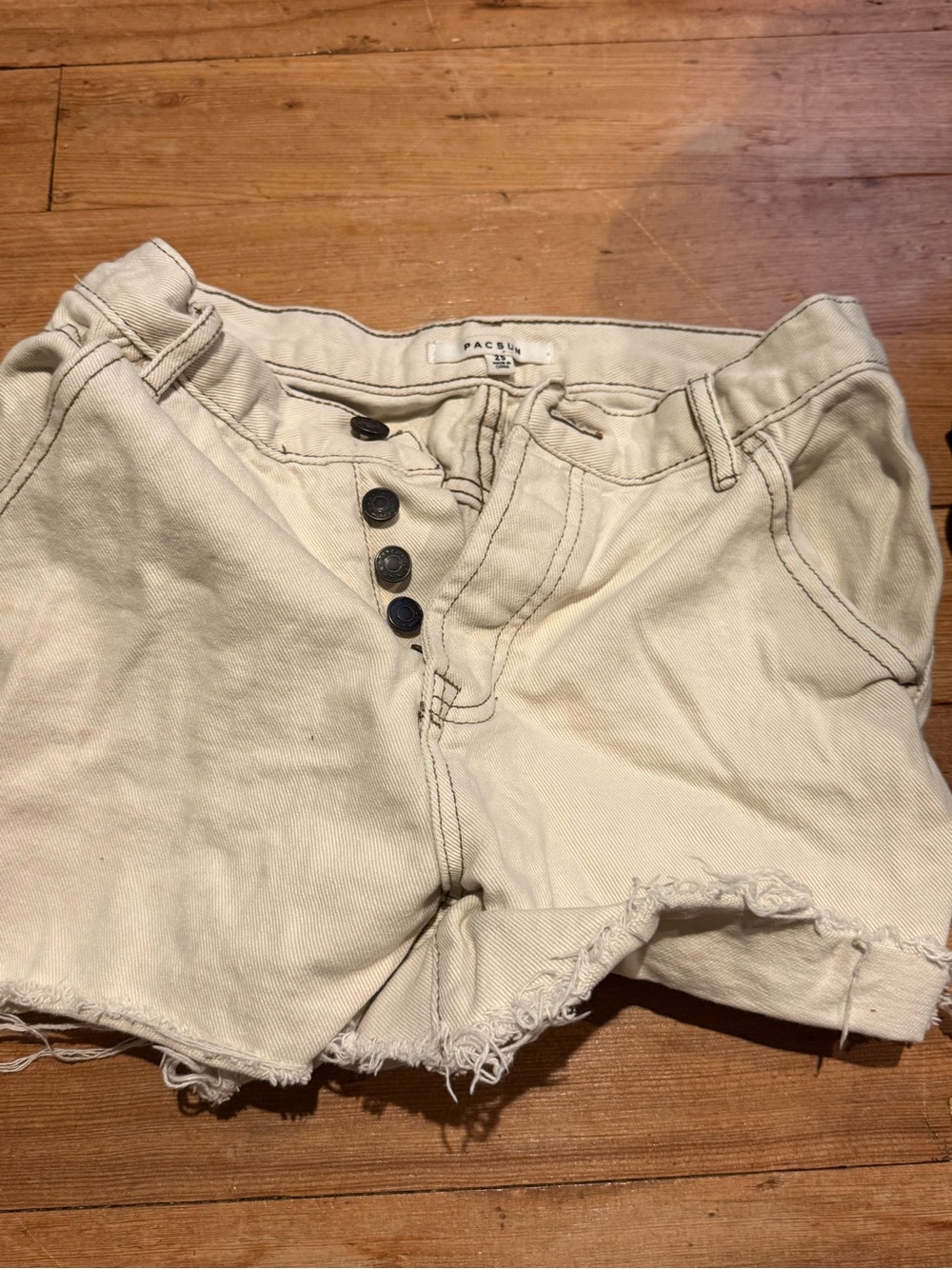 PacSun Cream Frayed-Hem High-Rise Denim Shorts